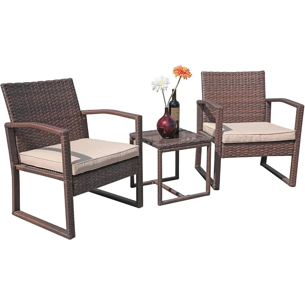3 Pieces Outdoor Patio Furniture Set, Outdoor Wicker Conversation Set, Patio Rattan Chair Set, Modern Bistro Set with Coffee Ta