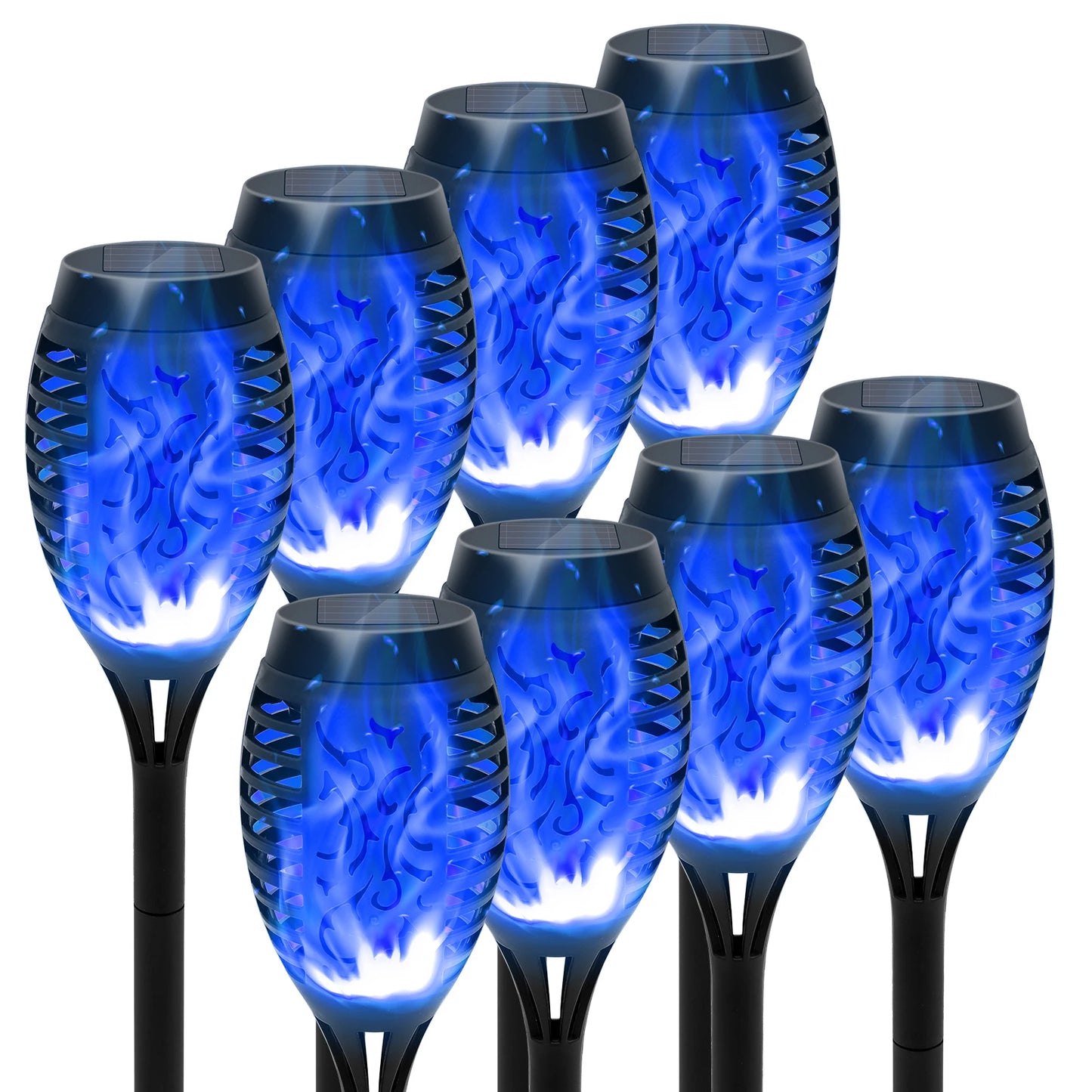 8PCS Solar Lights Outdoor Blue Solar Torch Flame Lights for Garden Decor Solar Landscape Lights Decorative for Lawn Yard Pathway