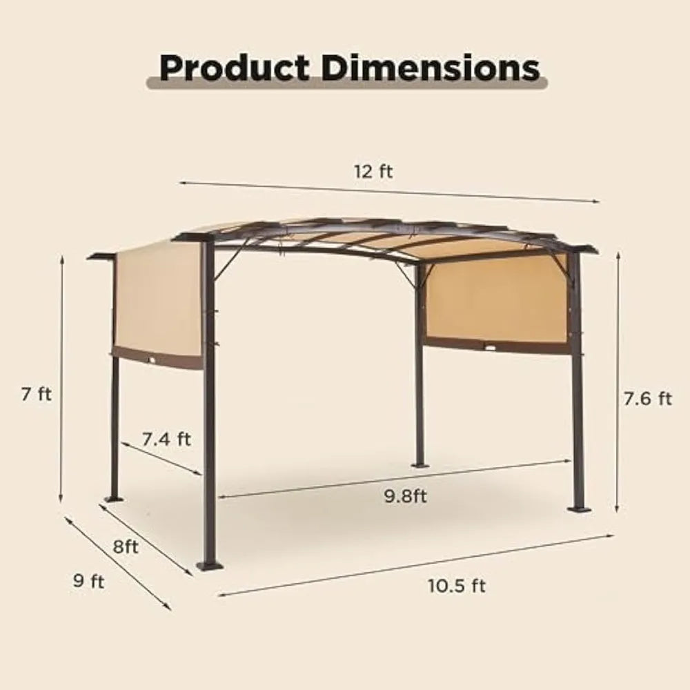 Pergola 9' x 12' Outdoor Pergolas, Pergolas and Gazebo Clearance, Retractable Metal Pergola with Sun Shade Canopy for Patio
