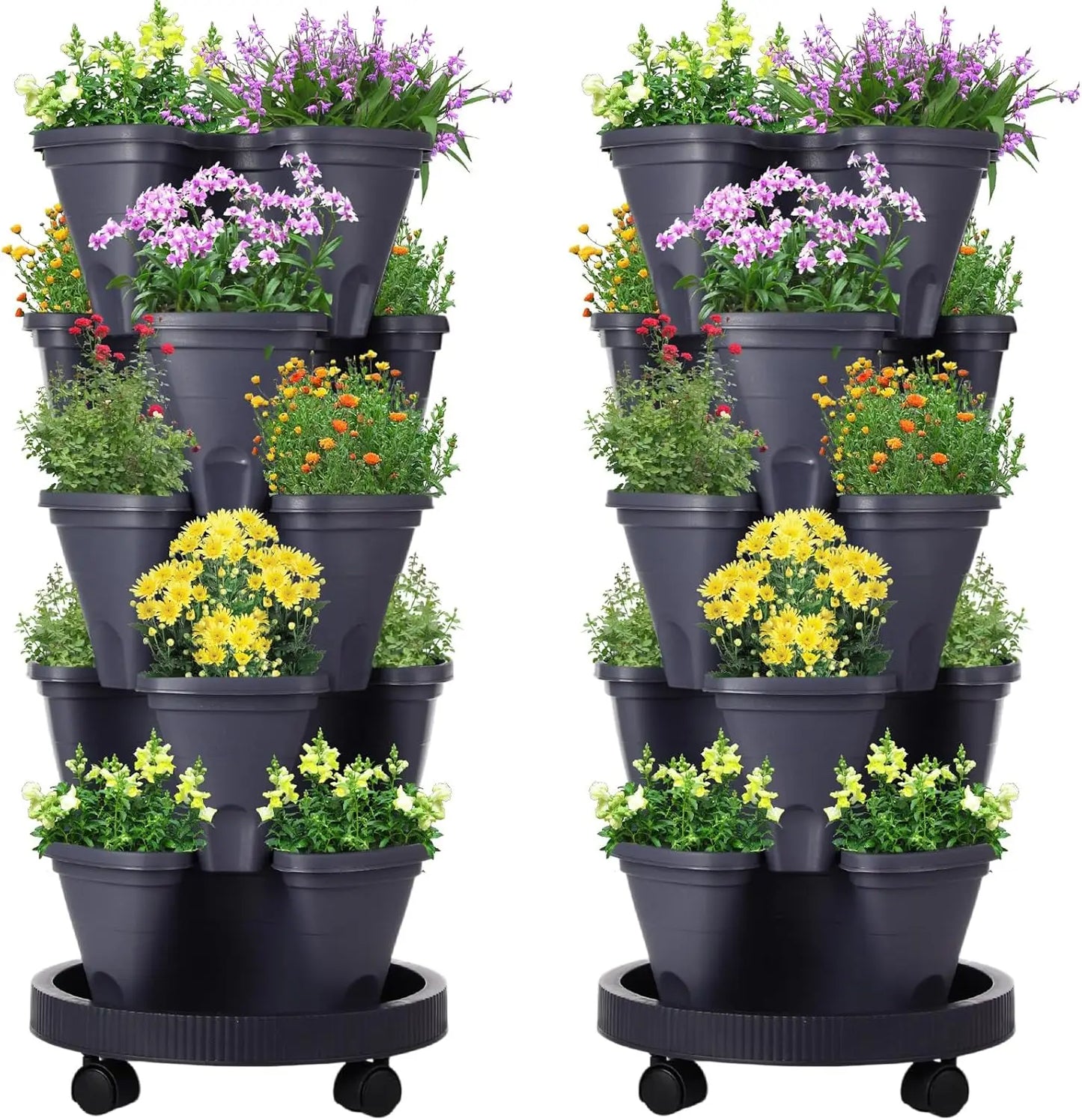 2 Set 5 Tier Stackable Planters Vertical Garden Planters for Strawberry Herb Flower and Vegetable Indoor Outdoor Gardening Pots