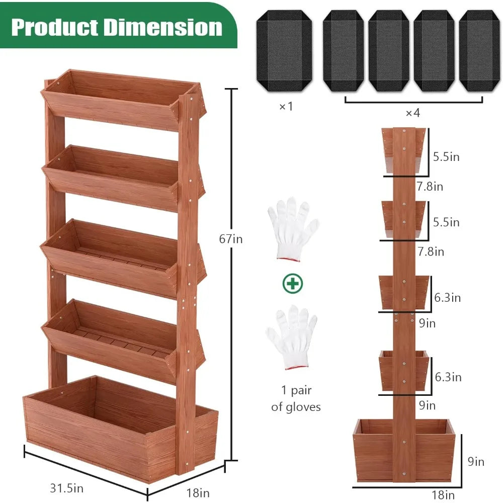 SUNYRISY 5 Tiers Vertical Wooden Raised Garden Bed Outdoor, Freestanding Garden Planter Box Stand for Planting Herbs Flowers Veg