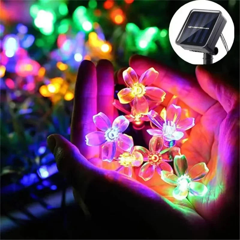 LED Solar Cherry Blossom Light String Decor Garden Summer Holiday Garland Fairy Light Wedding Party Decoration Outdoor Lamp