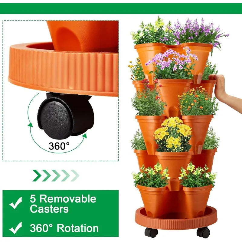 2 Set 5 Tier Stackable Planters Vertical Garden Planters for Strawberry Herb Flower and Vegetable Indoor Outdoor Gardening Pots
