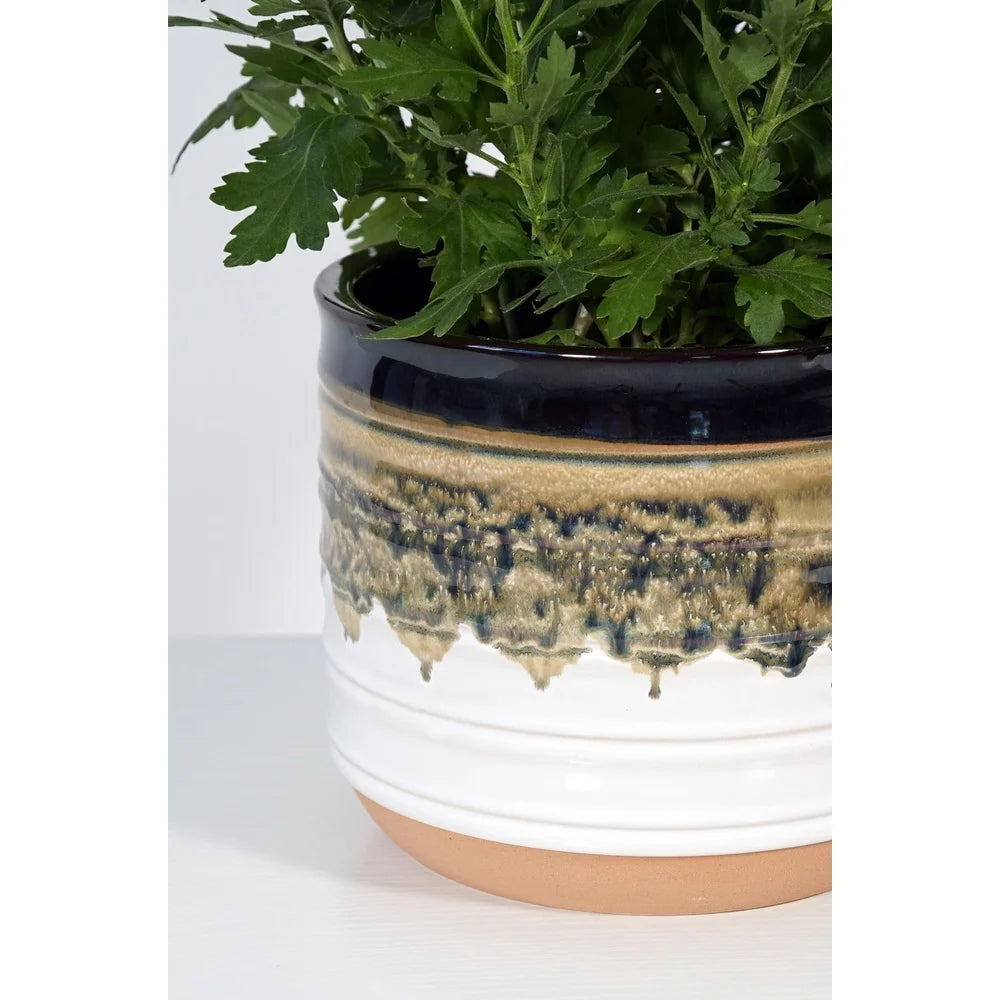8" Round Ceramic Planter with Reactive Finish Weather-Resistant Indoor Outdoor Pot Features Drainage Hole Perfect Succulents