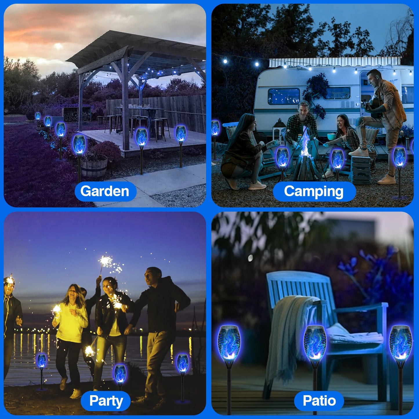 8PCS Solar Lights Outdoor Blue Solar Torch Flame Lights for Garden Decor Solar Landscape Lights Decorative for Lawn Yard Pathway