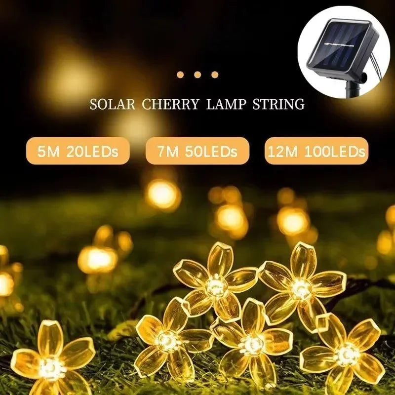 LED Solar Cherry Blossom Light String Decor Garden Summer Holiday Garland Fairy Light Wedding Party Decoration Outdoor Lamp