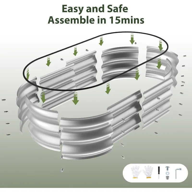 Raised Garden Bed Kit, 4x2x1 ft Galvanized Planter Box Outdoor with Safety Edging, Large Metal Raised Beds