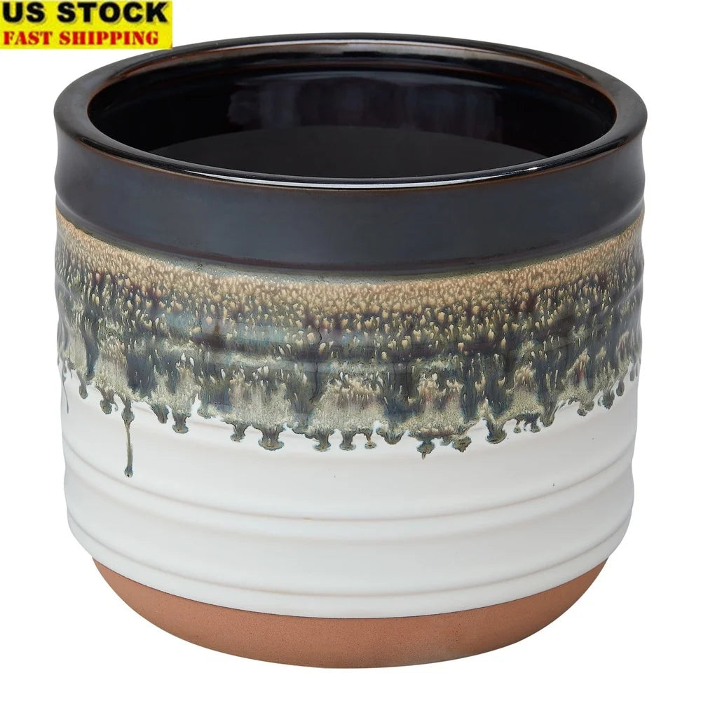 8" Round Ceramic Planter with Reactive Finish Weather-Resistant Indoor Outdoor Pot Features Drainage Hole Perfect Succulents