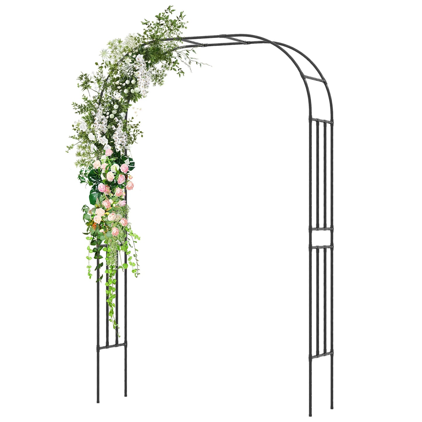 95" Garden Arch Trellis w/PE Wrapped Metal Pipes Ground Stakes Spiral Rods Design
