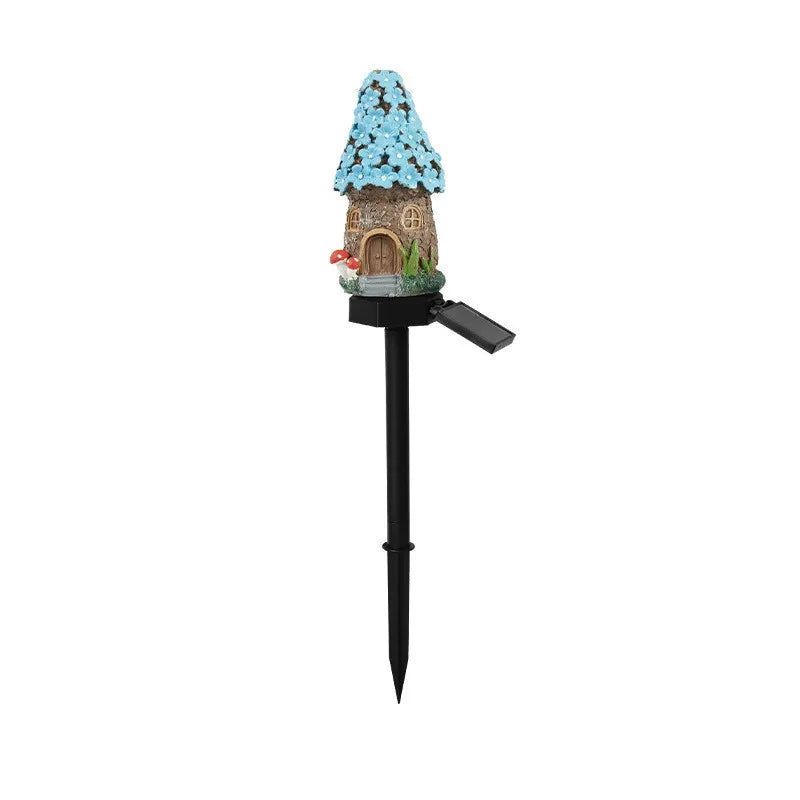 2025 New Cartoon Anime Resin Creative Mushroom House Outdoor Waterproof Ground Light Solar Garden Landscape Light