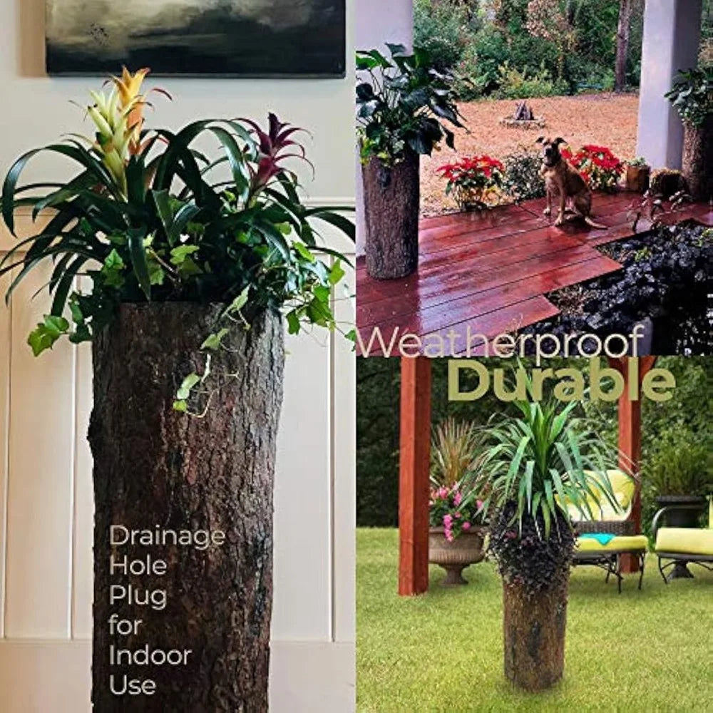 Large Hollow Log Planter. Outdoor Garden, Yard & Porch Pot. Tall Tree Stump Well Pump Cover. Weatherproof, Rustic, Natural Look