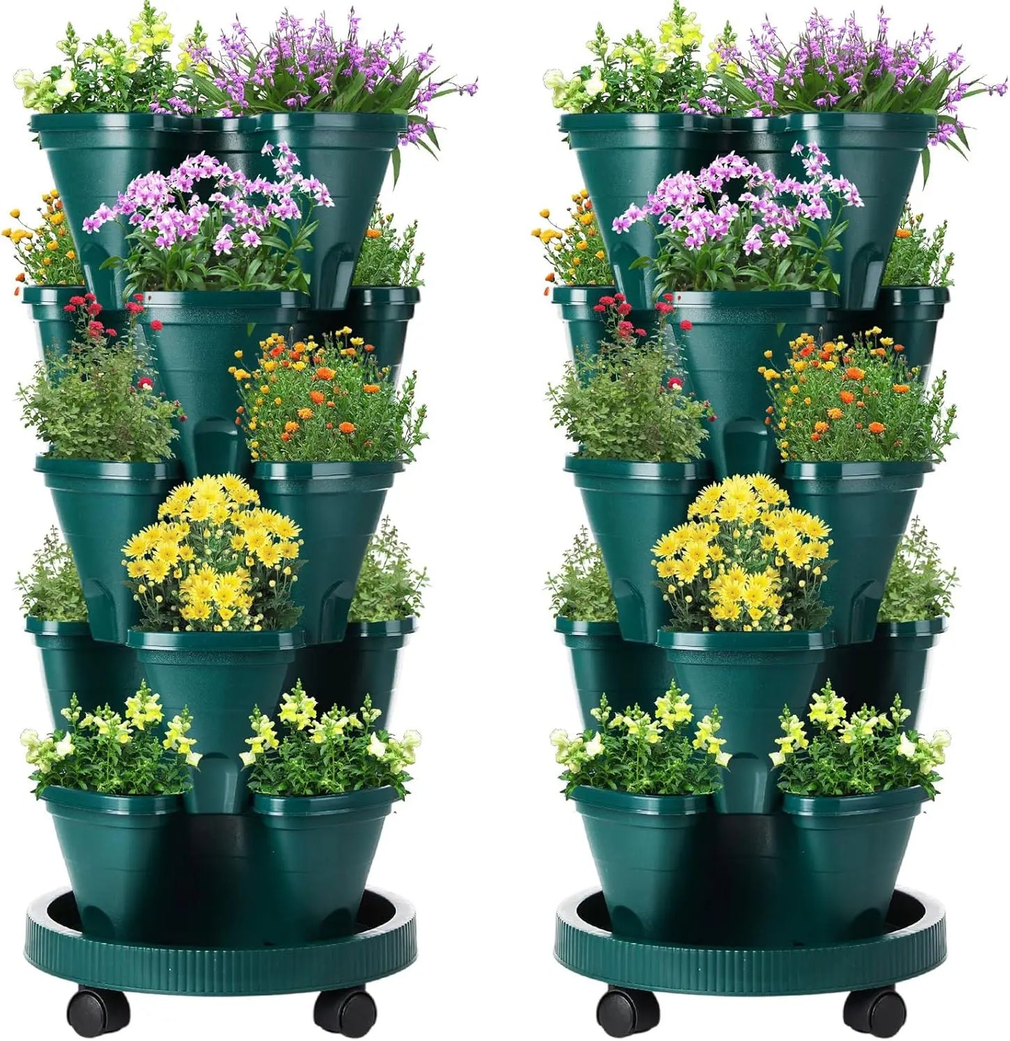 2 Set 5 Tier Stackable Planters Vertical Garden Planters for Strawberry Herb Flower and Vegetable Indoor Outdoor Gardening Pots