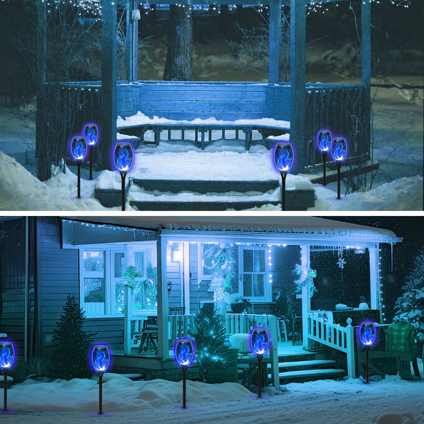 8PCS Solar Lights Outdoor Blue Solar Torch Flame Lights for Garden Decor Solar Landscape Lights Decorative for Lawn Yard Pathway