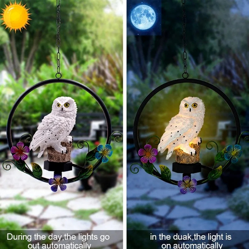 Solar Owl Solar Led Light Outdoor Garden Solar Light Waterproof Owl LED Lamp Hanging Swing Resin Night Light Balcony Decoration