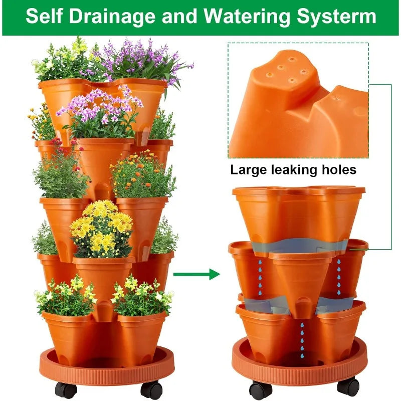 2 Set 5 Tier Stackable Planters Vertical Garden Planters for Strawberry Herb Flower and Vegetable Indoor Outdoor Gardening Pots
