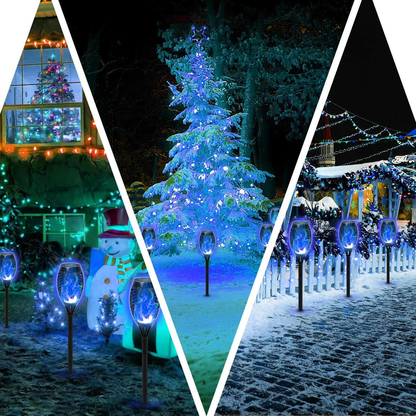 8PCS Solar Lights Outdoor Blue Solar Torch Flame Lights for Garden Decor Solar Landscape Lights Decorative for Lawn Yard Pathway