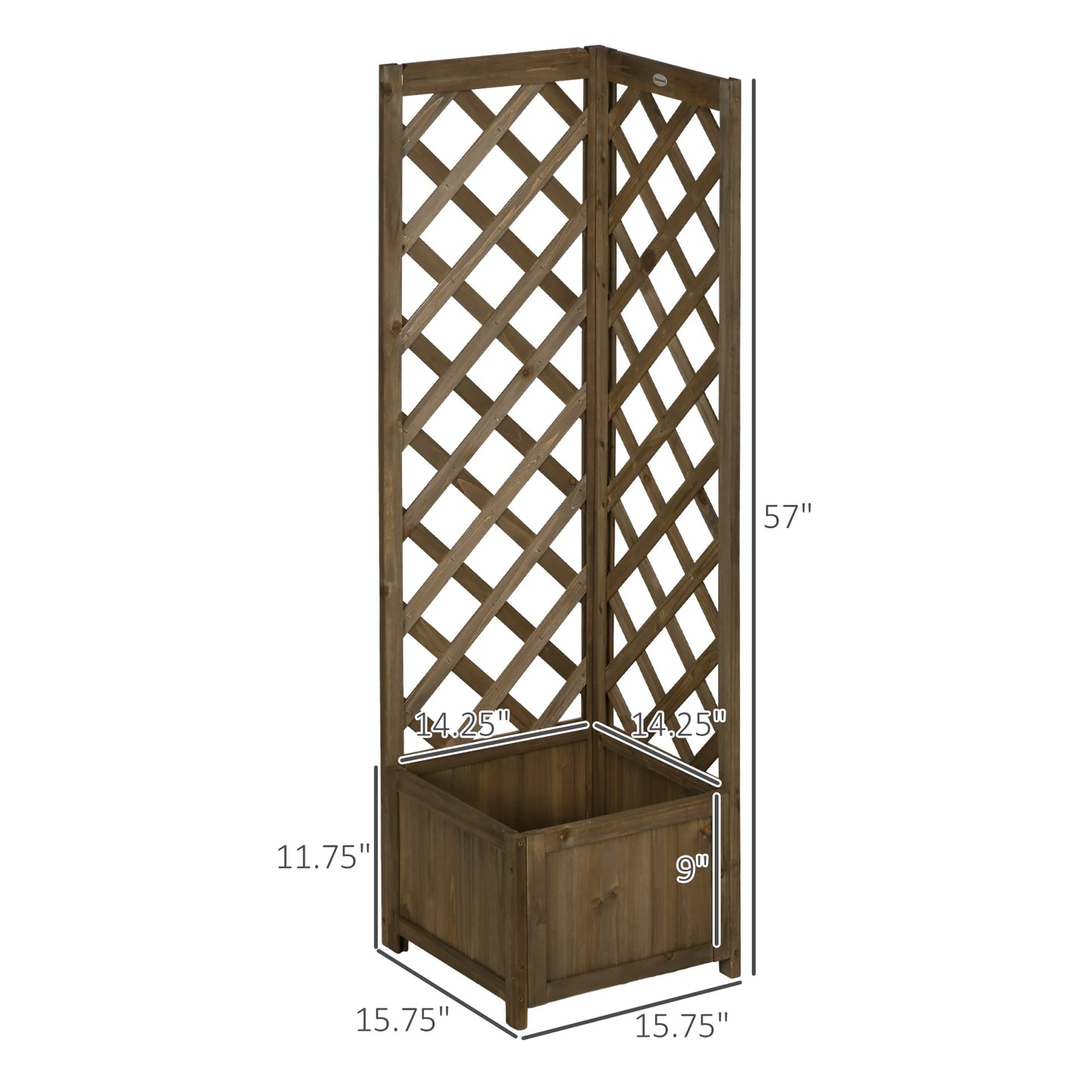 Outsunny Wooden Raised Garden Bed with Trellis, 57" Freestanding Corner Planter Box for Vine Plants Flowers Climbing