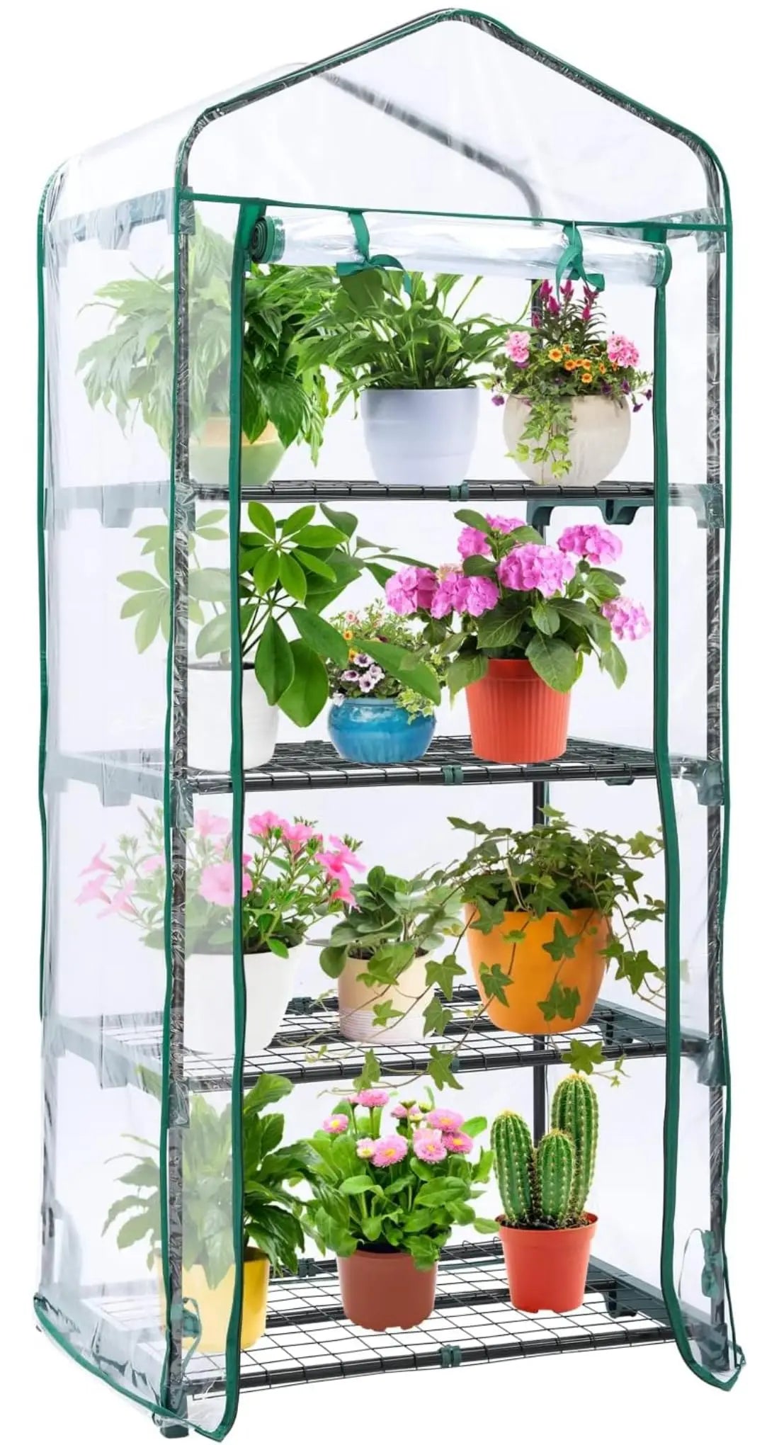Ohuhu Mini Greenhouse for Outdoors Indoor with 4 Tier Shelves Heavy Duty Transparent PVC Cover Portable Plastic Greenhouses