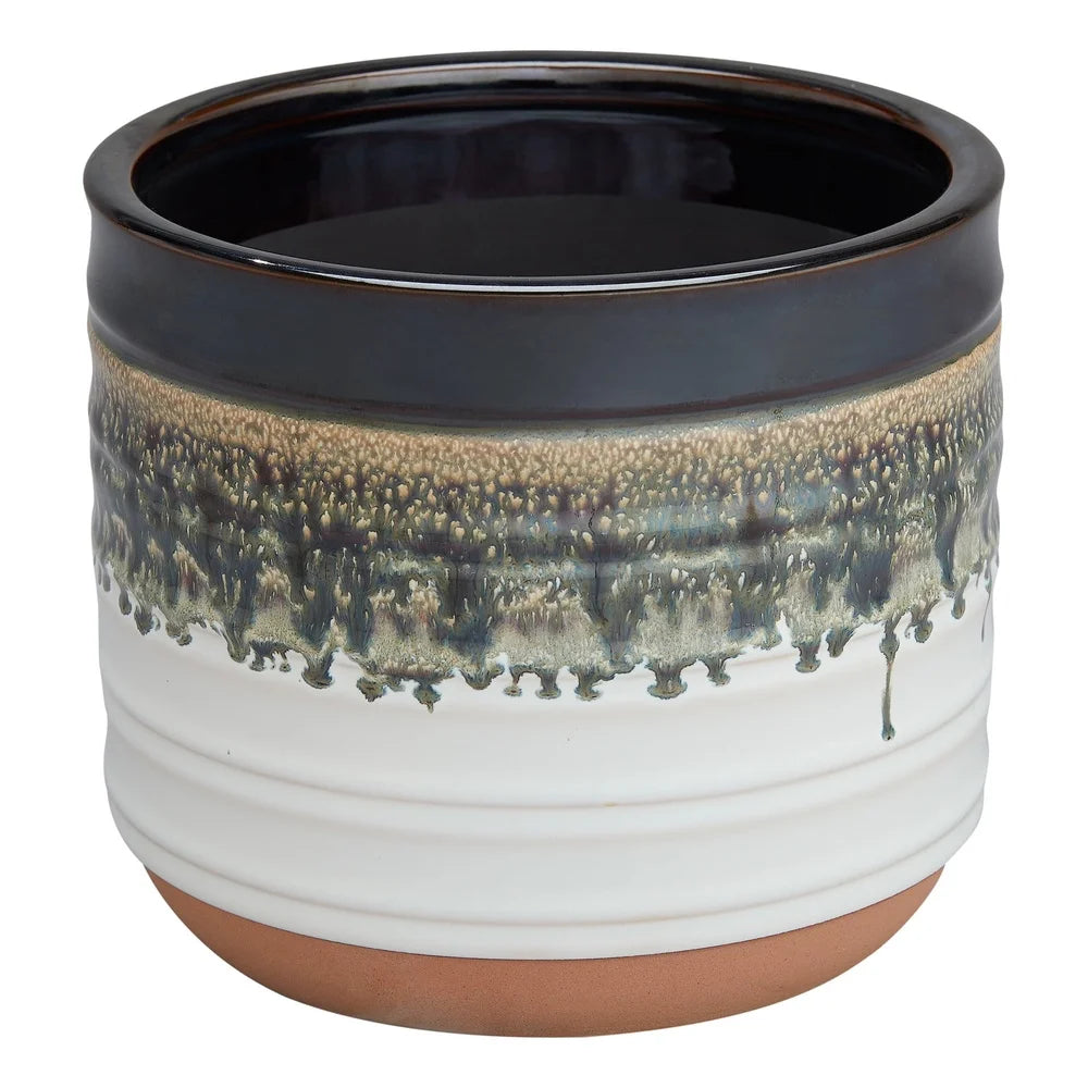 8" Round Ceramic Planter with Reactive Finish Weather-Resistant Indoor Outdoor Pot Features Drainage Hole Perfect Succulents