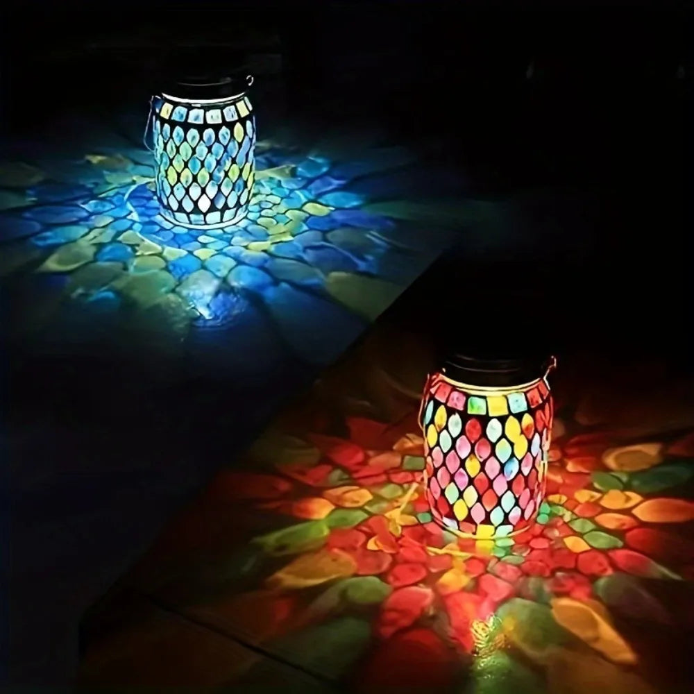 1pc Solar Mosaic Outdoor Lantern, Atmosphere Lamp, Rechargeable Table Lamp Mosaic Night Light For Garden, Outdoor Decorations