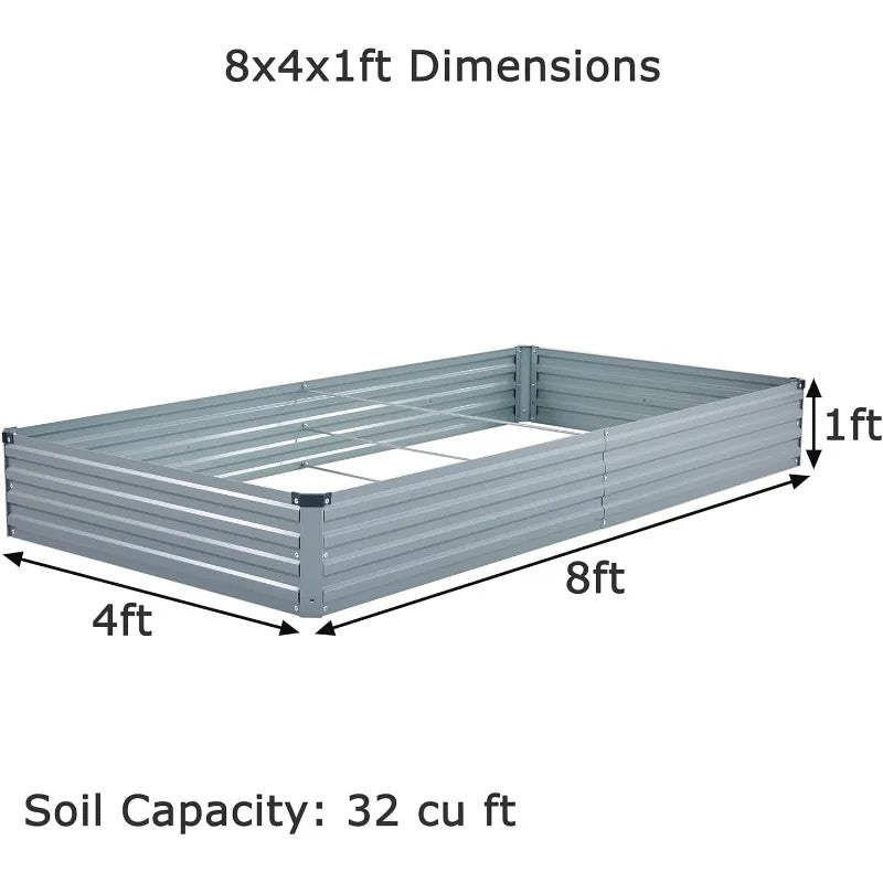 8x4x1ft(2 Pack) Galvanized Raised Garden Bed,Outdoor Planter Box Metal Patio Kit Planting Bed