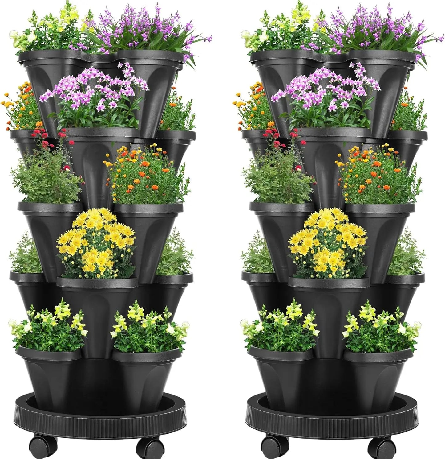 2 Set 5 Tier Stackable Planters Vertical Garden Planters for Strawberry Herb Flower and Vegetable Indoor Outdoor Gardening Pots
