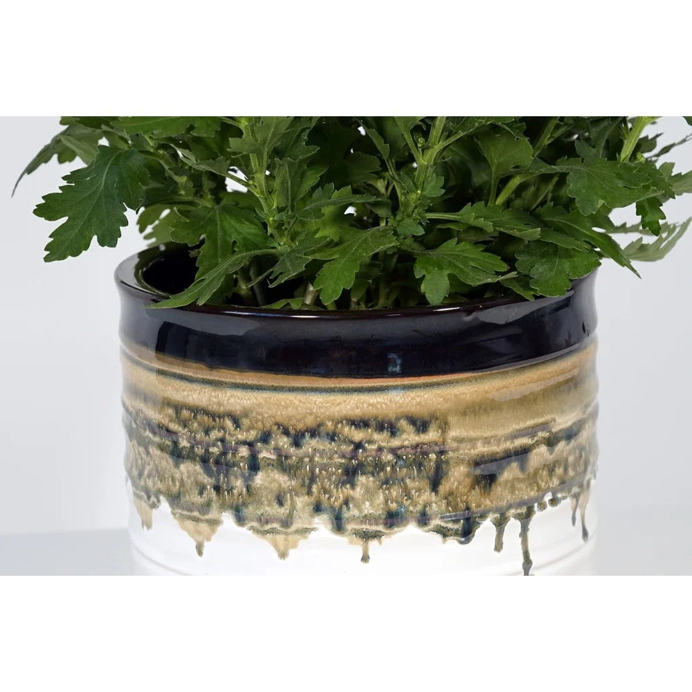8" Round Ceramic Planter with Reactive Finish Weather-Resistant Indoor Outdoor Pot Features Drainage Hole Perfect Succulents