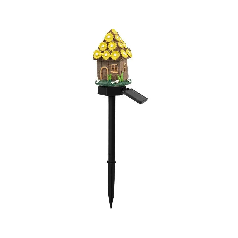 2025 New Cartoon Anime Resin Creative Mushroom House Outdoor Waterproof Ground Light Solar Garden Landscape Light