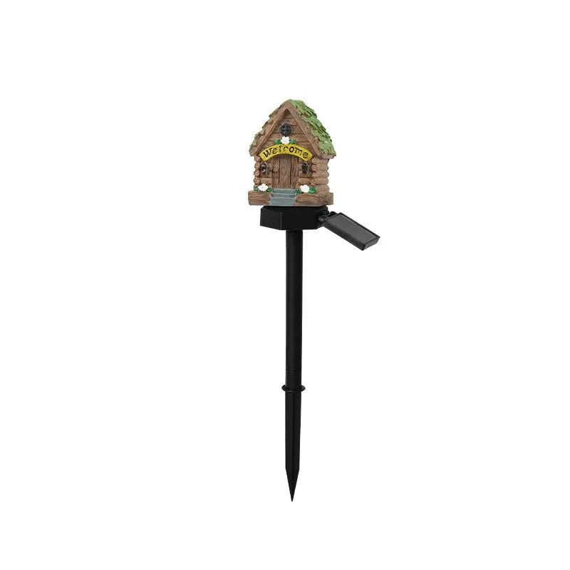 2025 New Cartoon Anime Resin Creative Mushroom House Outdoor Waterproof Ground Light Solar Garden Landscape Light