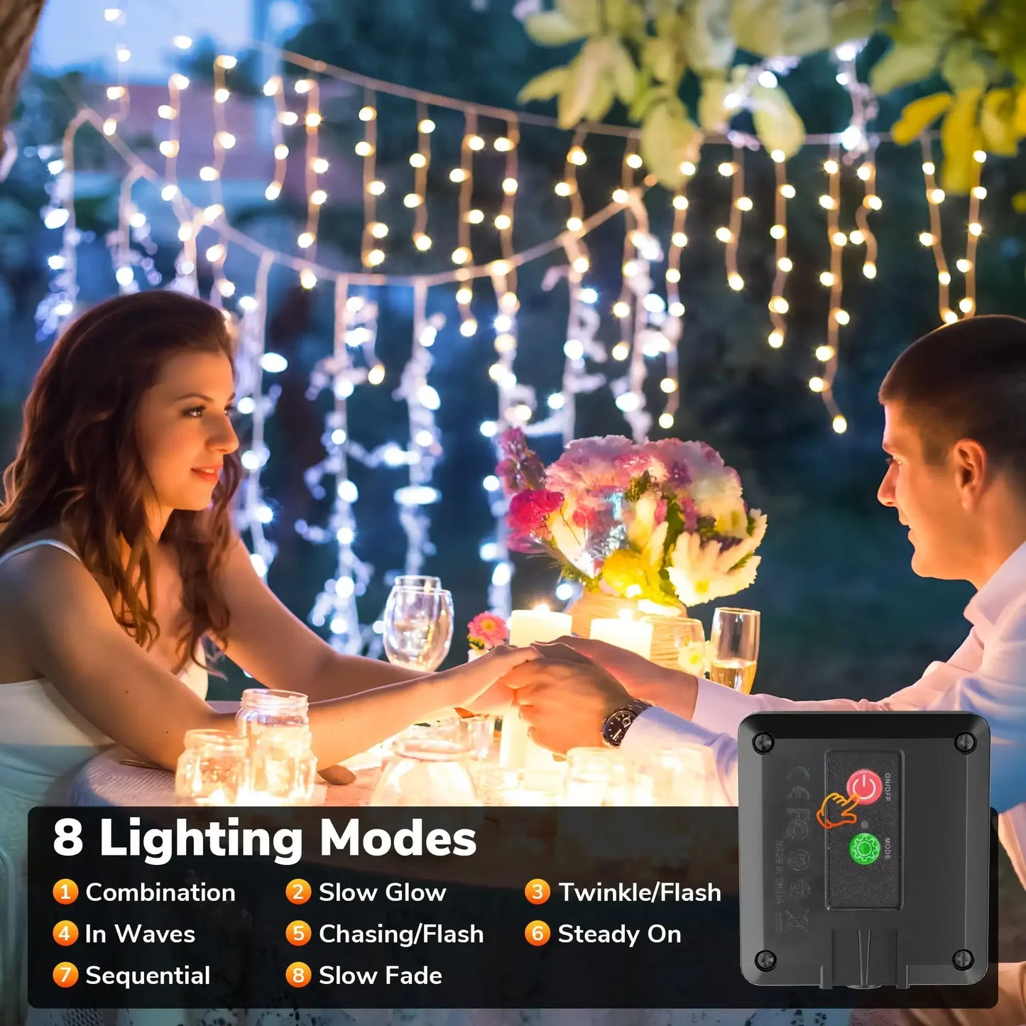 Solar String Lights Outdoor Decorations, 66FT 200 LED 8 Modes Waterproof Fair Patio Lights for Tree Garden Valentine (2Pack)