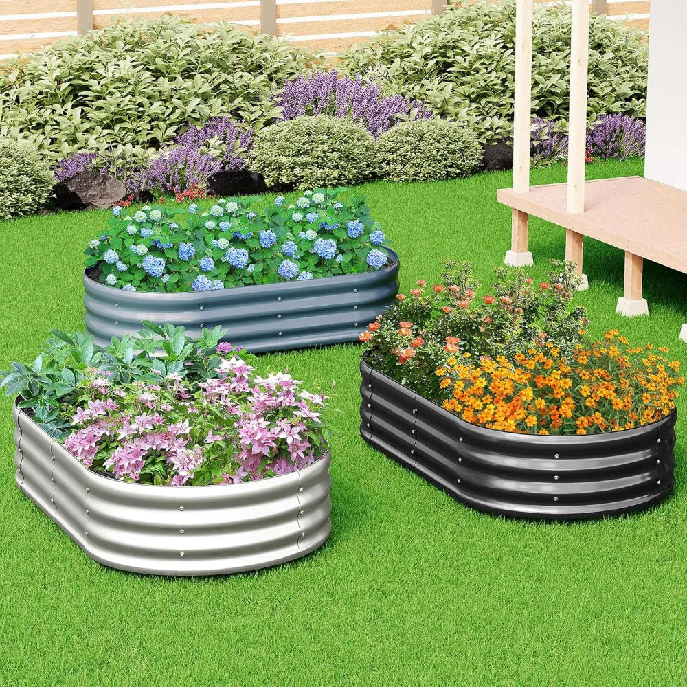 2 Pack Galvanized Raised Garden Bed Metal Oval Raised Garden Beds Outdoor Planter Box for Vegetables (12x2x1FT, Silver)