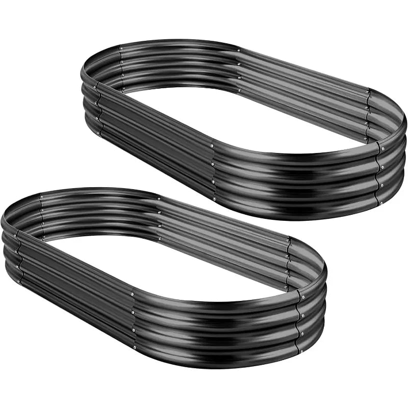 2Pcs Galvanized Raised Garden Bed Kit, Galvanized Planter Oval Large Metal Raised Garden Boxes Outdoor for Vegetables…