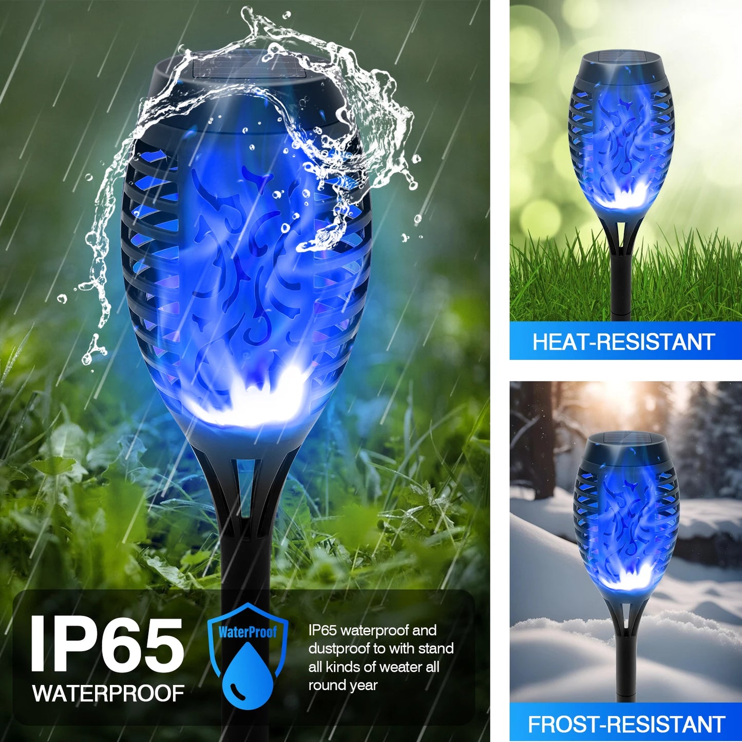 8PCS Solar Lights Outdoor Blue Solar Torch Flame Lights for Garden Decor Solar Landscape Lights Decorative for Lawn Yard Pathway