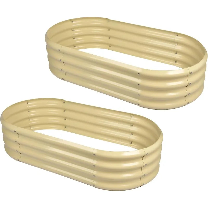2Pcs Galvanized Raised Garden Bed Kit, Galvanized Planter Oval Large Metal Raised Garden Boxes Outdoor for Vegetables…