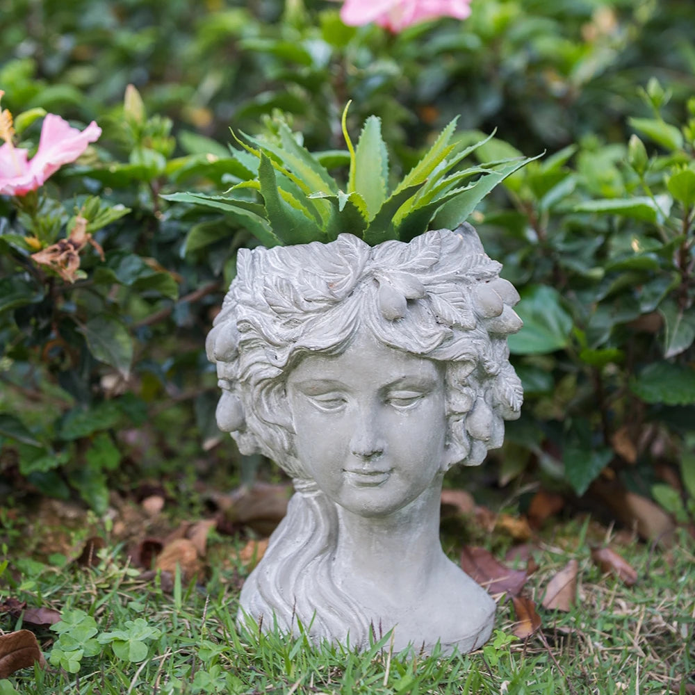 Cement Woman Bust Wall Planter - Indoor Outdoor Home Garden Decor Cement Pot for Plant Flower 8" x 9" x 11.5"