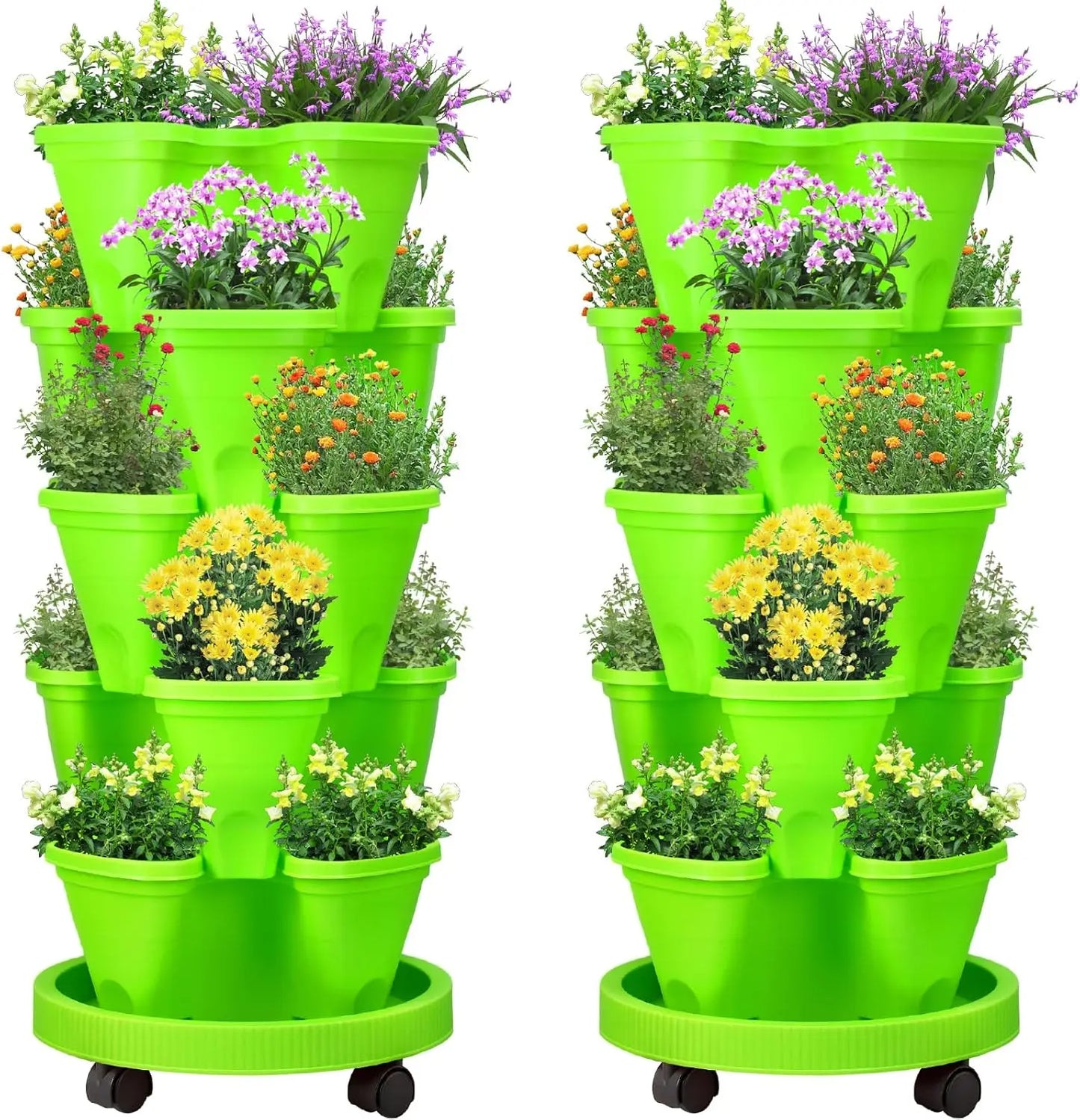 2 Set 5 Tier Stackable Planters Vertical Garden Planters for Strawberry Herb Flower and Vegetable Indoor Outdoor Gardening Pots