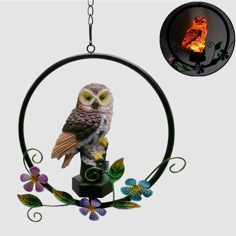 Solar Owl Solar Led Light Outdoor Garden Solar Light Waterproof Owl LED Lamp Hanging Swing Resin Night Light Balcony Decoration