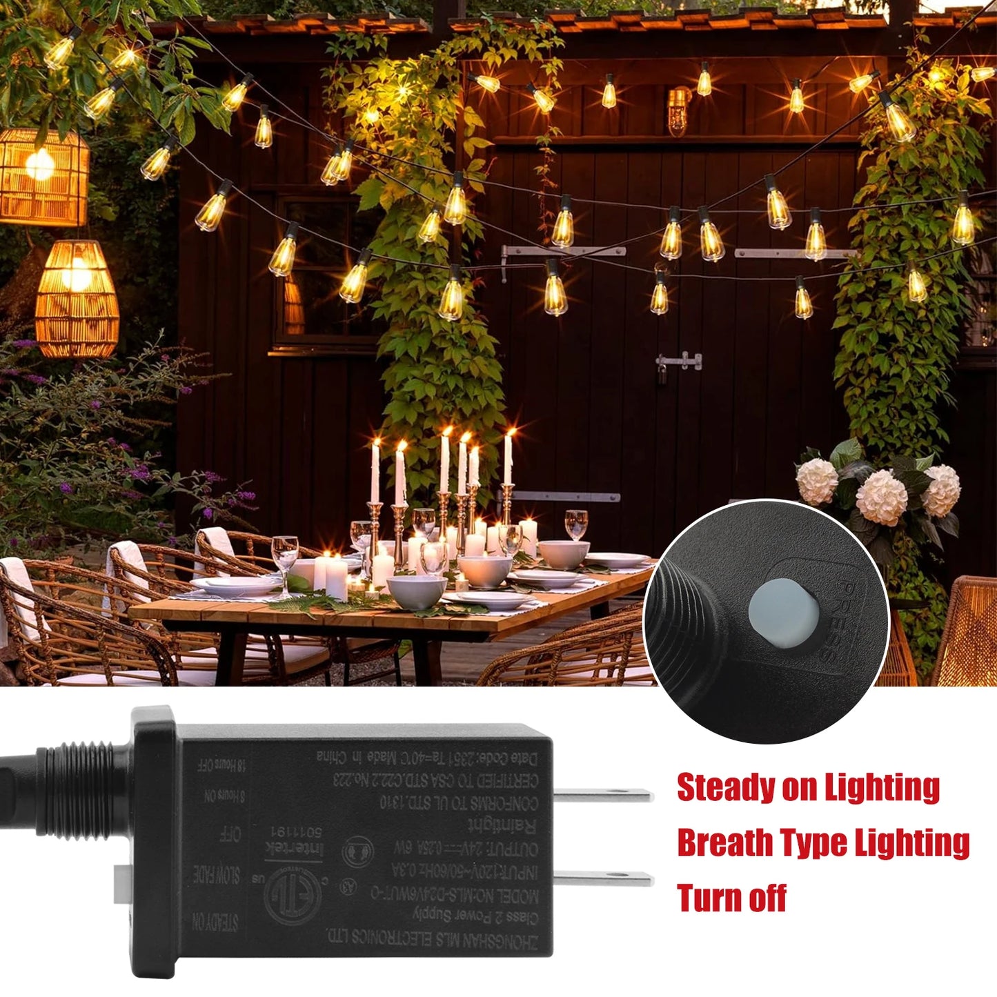 1/2/3pcs 28FT ST38 String Lights Outdoor, US Plug 10+1 LED Patio Lights Fairy Garden Lamp For Home Xmas New Year Party Halloween