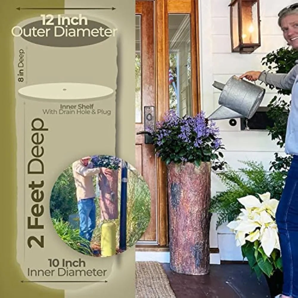 Large Hollow Log Planter. Outdoor Garden, Yard & Porch Pot. Tall Tree Stump Well Pump Cover. Weatherproof, Rustic, Natural Look