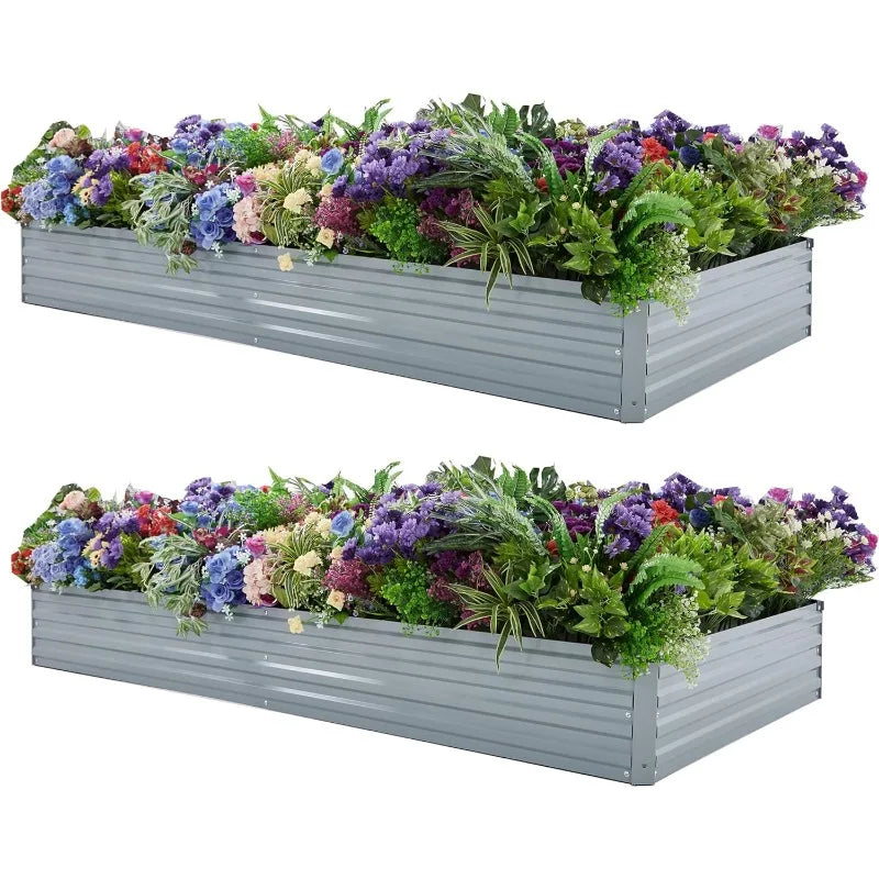 8x4x1ft(2 Pack) Galvanized Raised Garden Bed,Outdoor Planter Box Metal Patio Kit Planting Bed