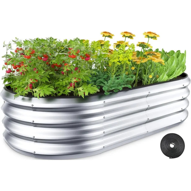 Raised Garden Bed Kit, 4x2x1 ft Galvanized Planter Box Outdoor with Safety Edging, Large Metal Raised Beds