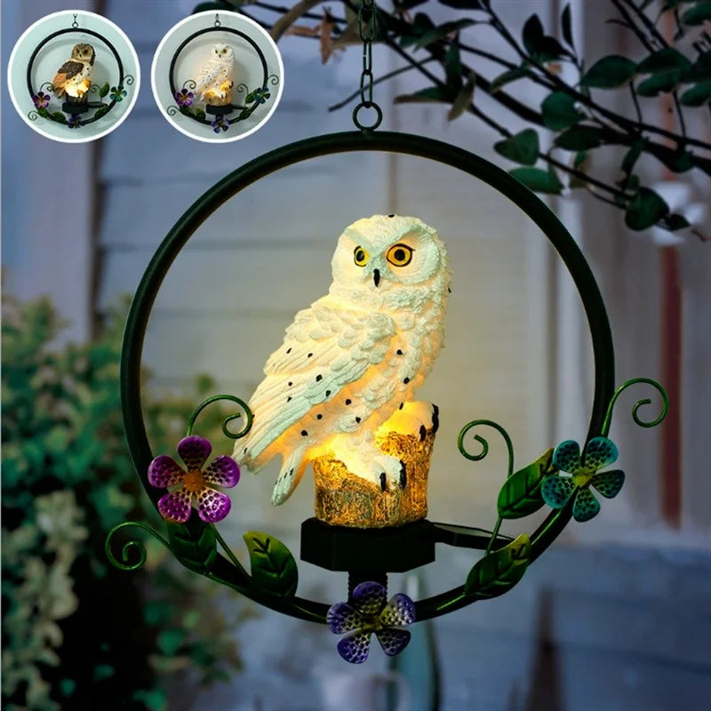 Solar Owl Solar Led Light Outdoor Garden Solar Light Waterproof Owl LED Lamp Hanging Swing Resin Night Light Balcony Decoration