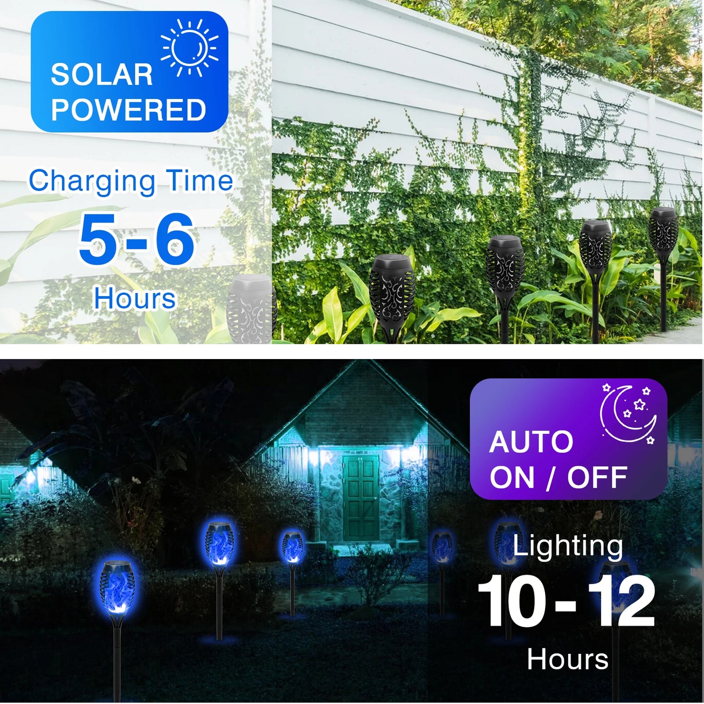 8PCS Solar Lights Outdoor Blue Solar Torch Flame Lights for Garden Decor Solar Landscape Lights Decorative for Lawn Yard Pathway