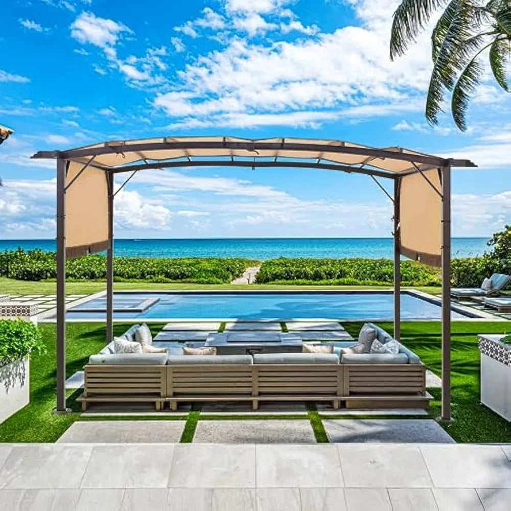 Pergola 9' x 12' Outdoor Pergolas, Pergolas and Gazebo Clearance, Retractable Metal Pergola with Sun Shade Canopy for Patio