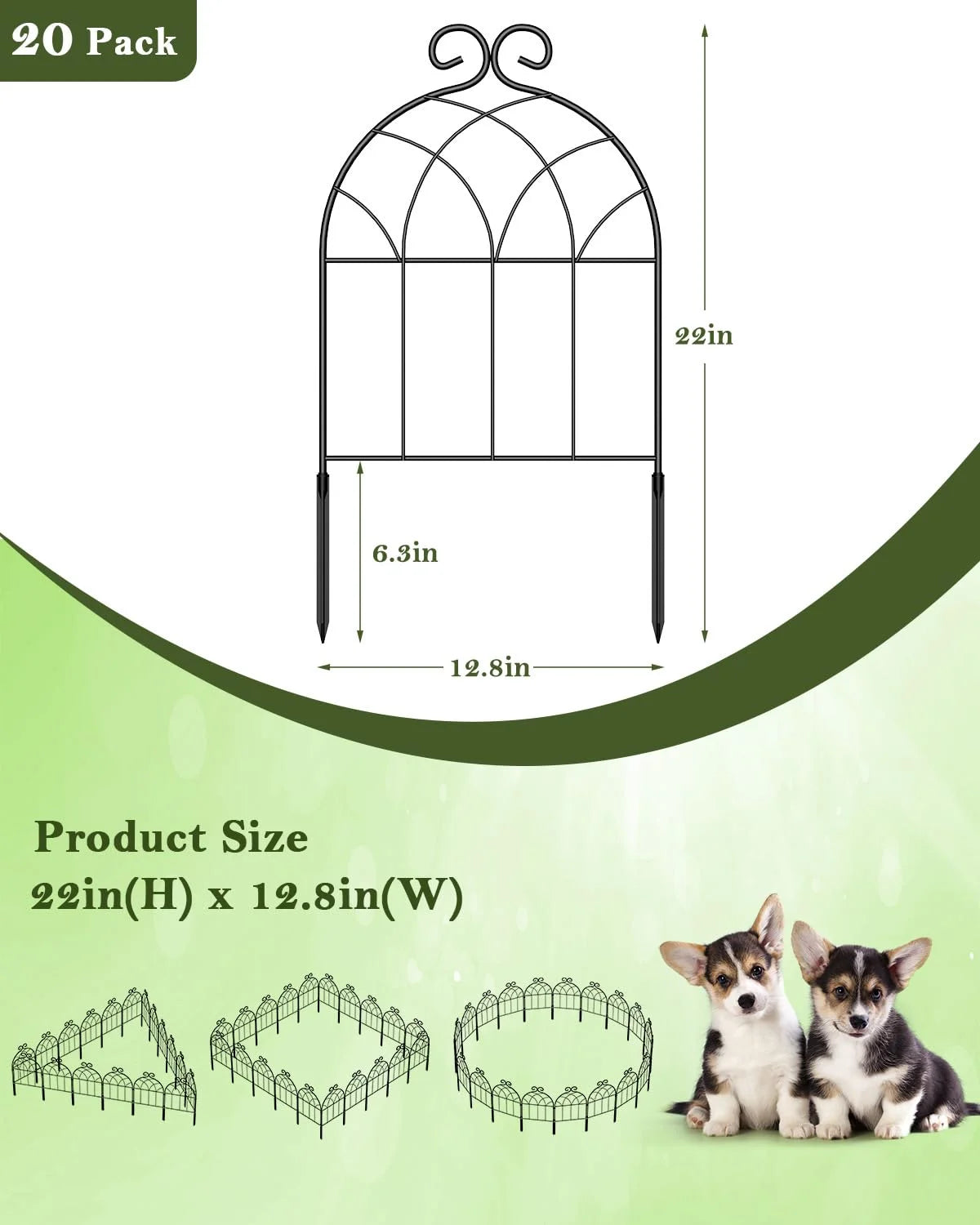 20 Pcs Decorative Garden Metal Fence, No Dig Fencing Border Animal Barrier Fence, for Landscape Patio Yard Outdoor Decor