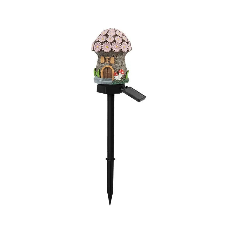 2025 New Cartoon Anime Resin Creative Mushroom House Outdoor Waterproof Ground Light Solar Garden Landscape Light