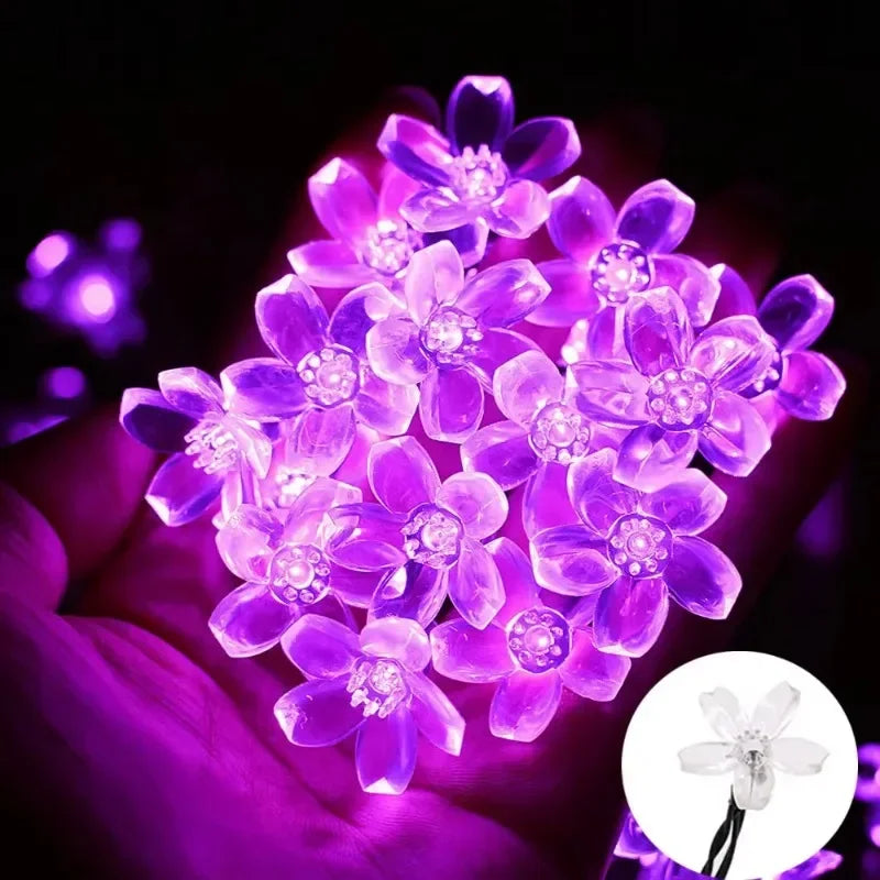 LED Solar Cherry Blossom Light String Decor Garden Summer Holiday Garland Fairy Light Wedding Party Decoration Outdoor Lamp