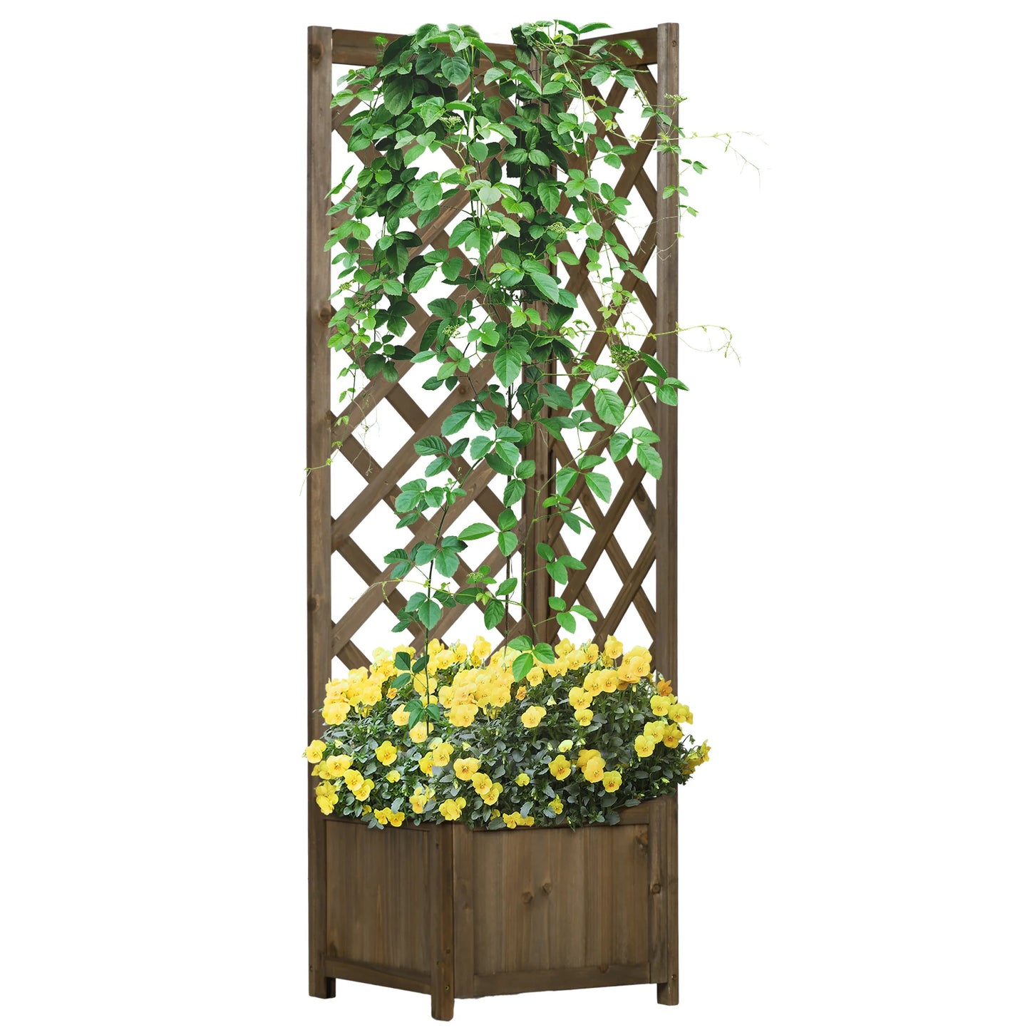 Outsunny Wooden Raised Garden Bed with Trellis, 57" Freestanding Corner Planter Box for Vine Plants Flowers Climbing
