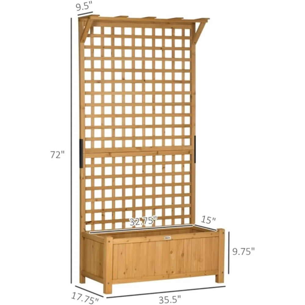 Planter Box with Trellis 72 Inch Tall, Standing Fir Wood Garden Bed Outdoor for Flowers, Climbing Plants, Balcony and Patio Deco