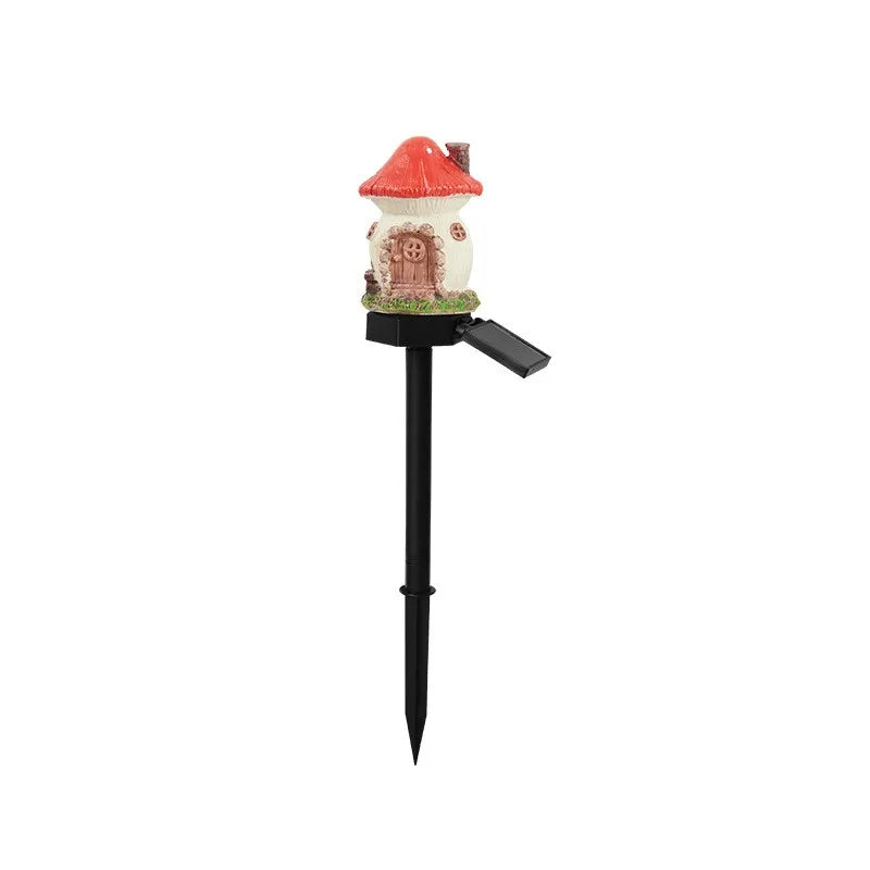 2025 New Cartoon Anime Resin Creative Mushroom House Outdoor Waterproof Ground Light Solar Garden Landscape Light
